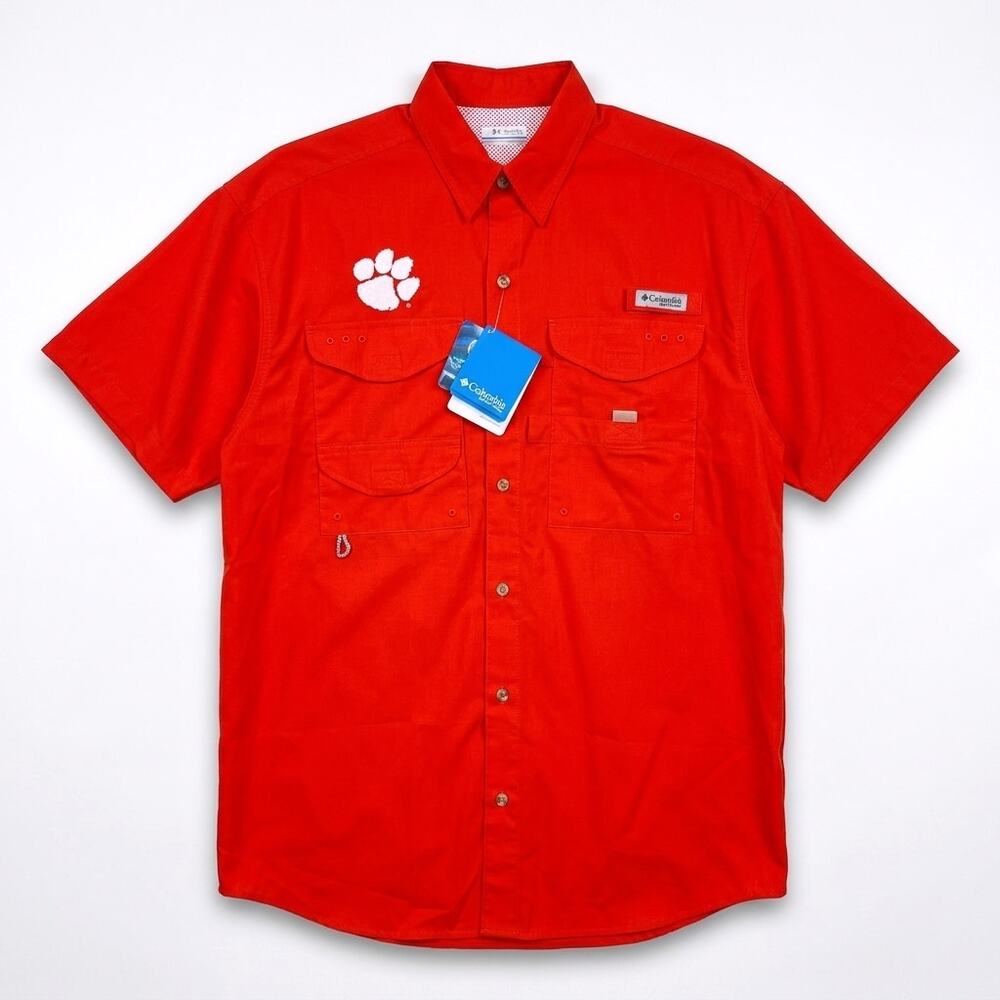 Clemson Tigers Columbia PFG Bonehead Shirt Orange Short Sleeve Mens Medium